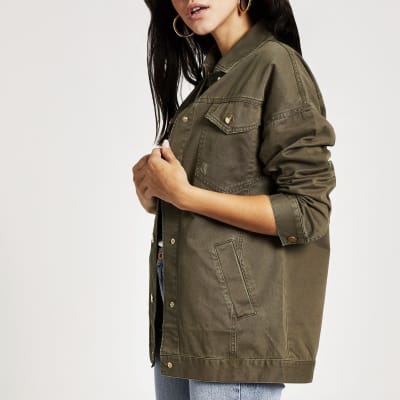 Langärmelige Armeejacke aus Twill in Khaki