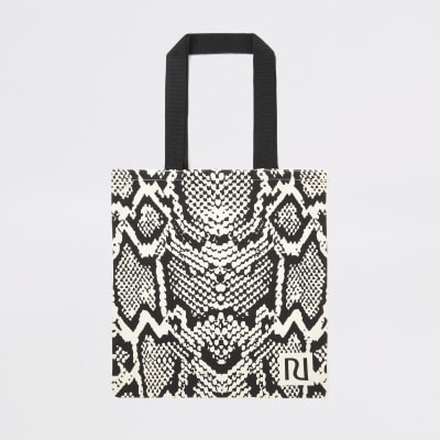 Beige duurzame tas met RI-monogram en dierenprint