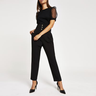 Zwarte korset broek met hoge taille