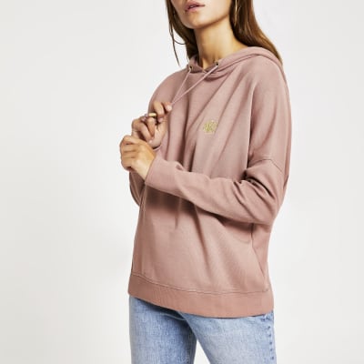 Petite pink RI embroidered batwing hoodie