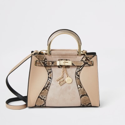 Pinke Tote Bag in Schlangenlederoptik und mit Schloss