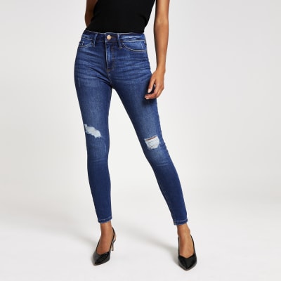 Molly – Jegging déchiré bleu moyen taille standard