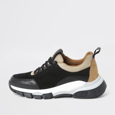 Zwarte leren stevige hardloopsneakers