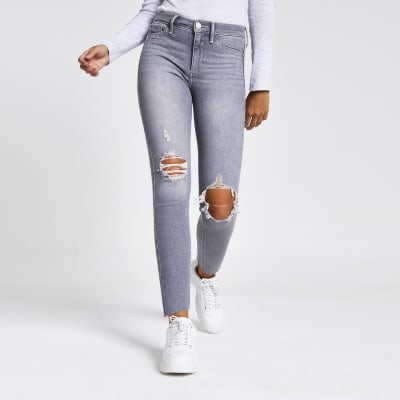Molly – Graue Jeggings im Used-Look