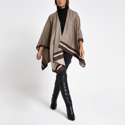 Bruine cape met RI-monogramprint