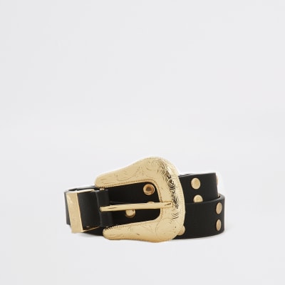 Zwarte westernriem met studs en gesp