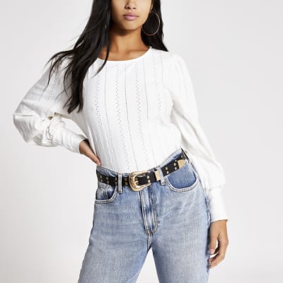 Petite – Weißes Langarmoberteil