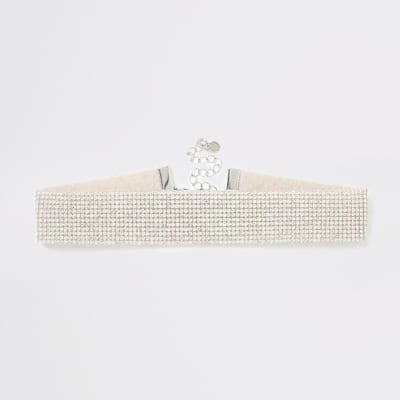 Zilverkleurige chokerketting met stras