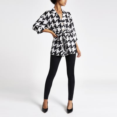 Black dogtooth check waisted shirt