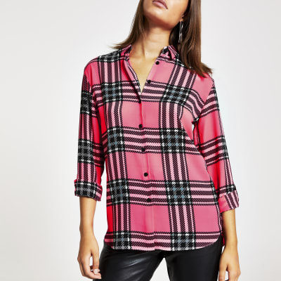 Neonpink kariertes Hemd