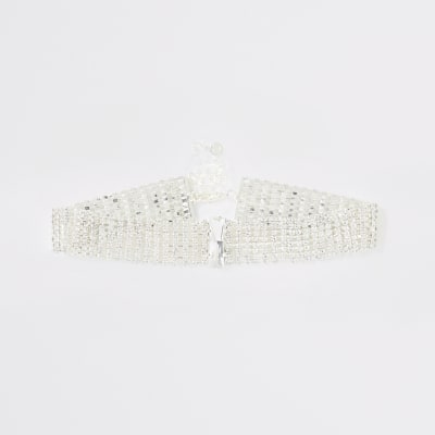 Zilverkleurige chokerketting met stras