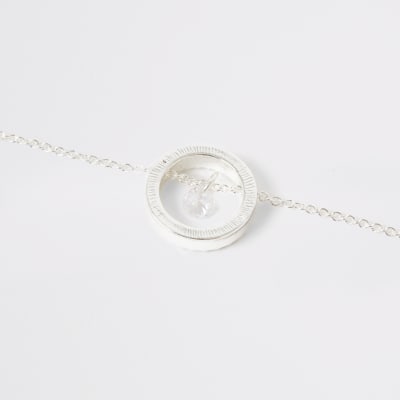 Silver colour circle jewel drop necklace