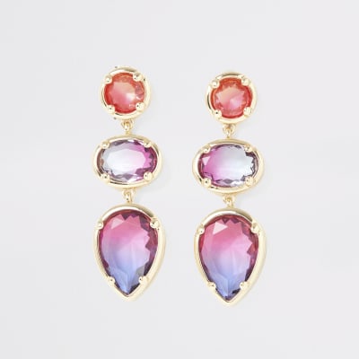 Gold colour ombre gem drop earrings River Island
