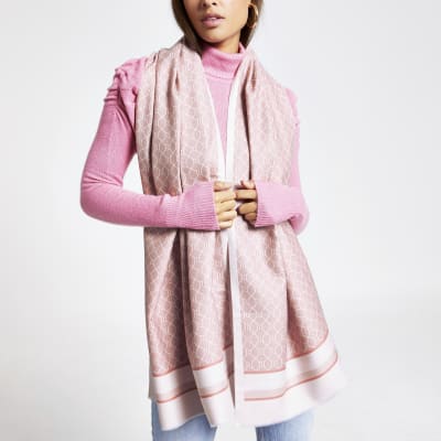 Pinkfarbener Schal in Blockfarben mit RI-Monogramm