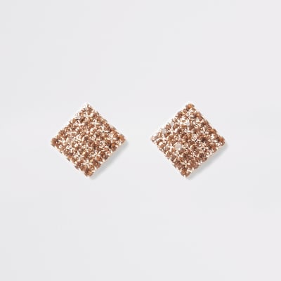Rechteckige Ohrstecker in Roségold