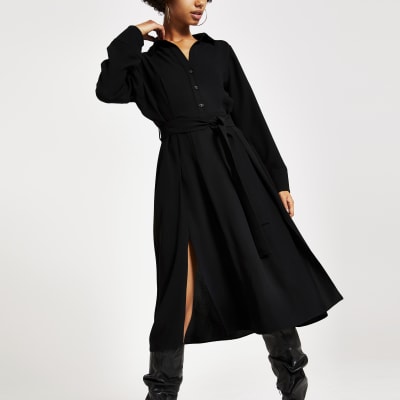 Schwarzes, langärmliges Blusenkleid