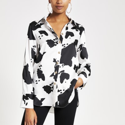 Wit overhemd met print en lange mouwen