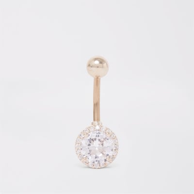 Piercing nombril en cercle façon or rose avec pierre fantaisie