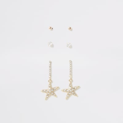 Seestern-Ohrringe in Goldoptik im Set