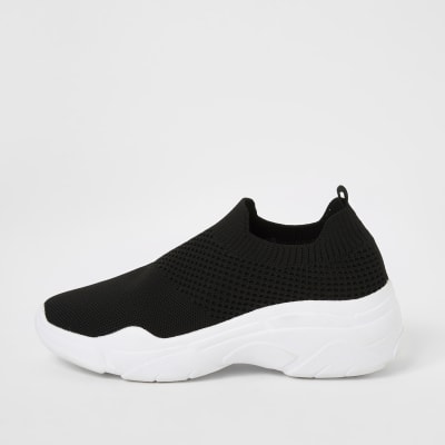 Schwarze, robuste Sneaker mit Strick-Struktur