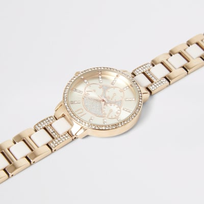 Pink rose gold colour diamante watch