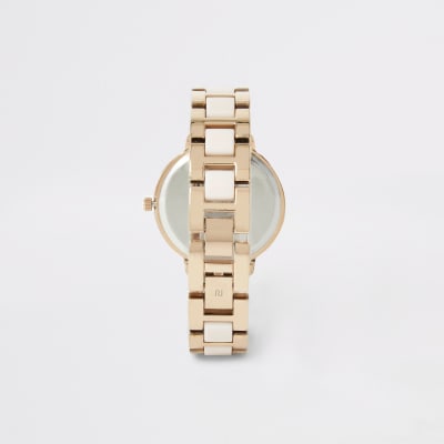 Roze horloge met roségoudkleurige siersteentjes