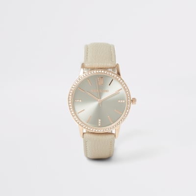 Montre or rose avec cadran à strass