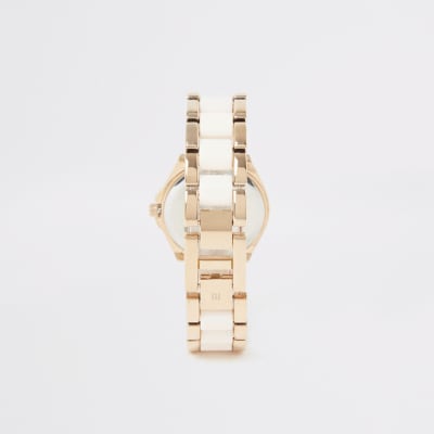 Roze horloge met roségoudkleurig kettingbandje met diamantjes