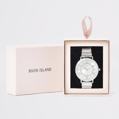 Zilverkleurig horloge bedekt met siersteentjes