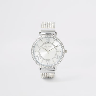 Montre argentée à strass 