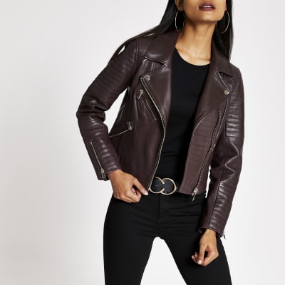 RI Petite - Donkerrood leren bikerjack