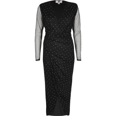 Forever Unique black mesh wrap midi dress