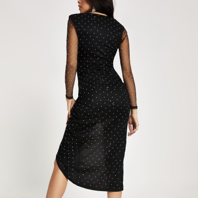 Forever Unique black mesh wrap midi dress