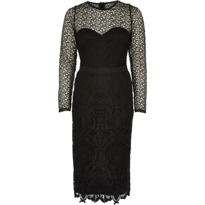Forever Unique black lace bodycon midi dress