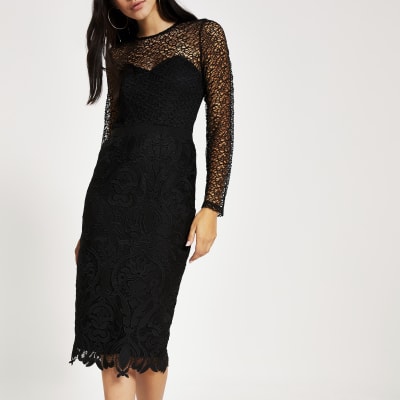 Forever Unique black lace bodycon midi dress