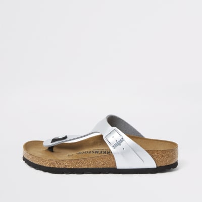 Birkenstock – Gizeh – Silberne Zehensteg-Sandalen