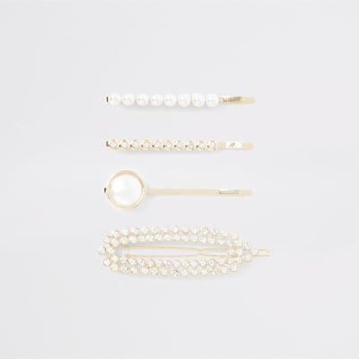 Gold colour pearl hair clip multipack River Island
