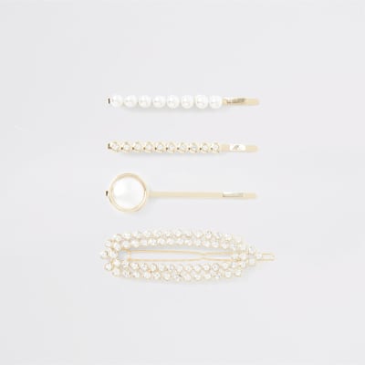 Gold colour pearl hair clip multipack | River Island