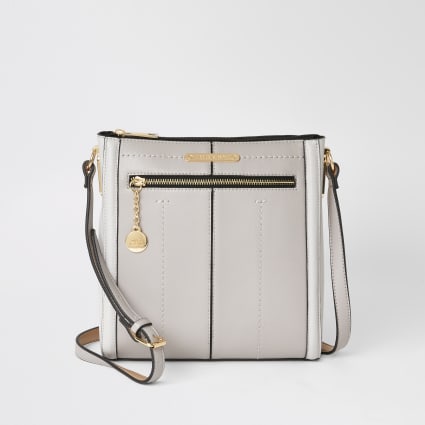 Grey zip front messenger cross body bag