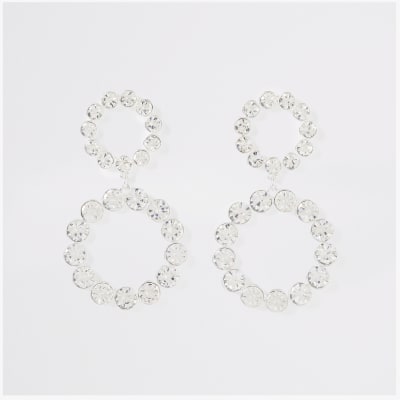 Boucles d'oreilles double goutte de couleur argent