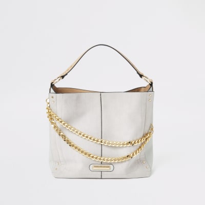 Grey double chain slouch bag