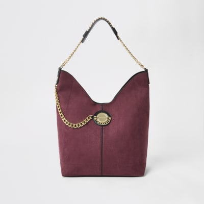 Dark red coin chain slouch shoulder bag