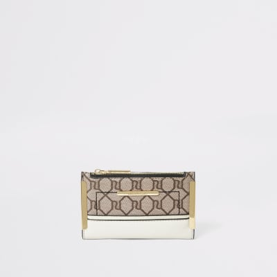 RI - Mini portefeuille à rabat beige monogramme 