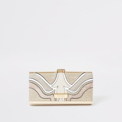 Porte-monnaie rose avec empiècements à paillettes à fermoir clip