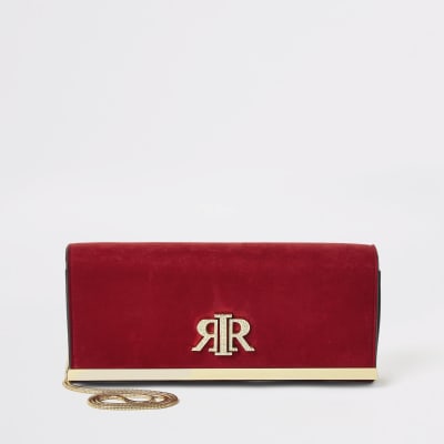 Red suedette RIR baguette clutch bag