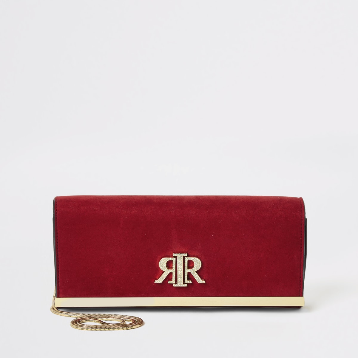 Red suedette RIR baguette clutch bag