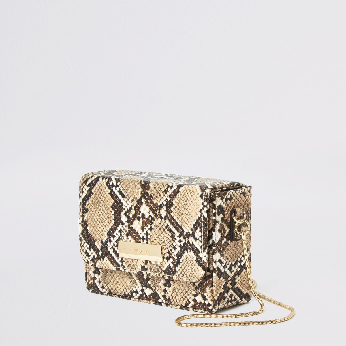 Beige snake print mini cross body bag
