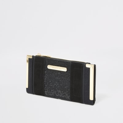 Black diamante embellished foldout purse