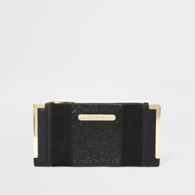 Black diamante embellished foldout purse
