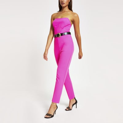 Helderroze western bandeau jumpsuit met ceintuur